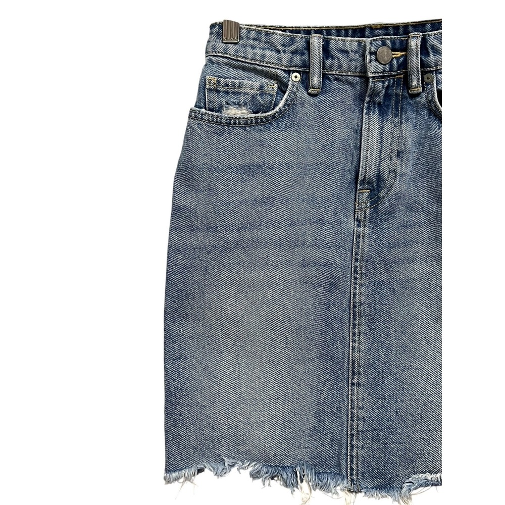 AllSaints Kim Denim Skirt Womens Size 2 Blue Distressed Raw Hem Mini Grunge - Picture 5 of 6